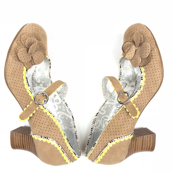POETIC LICENCE shoes 7.5 brown yellow suede flower - Picture 2 of 8